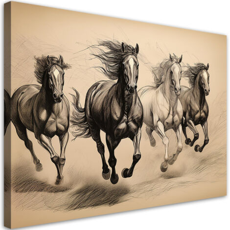 Tableau déco Chevaux Animaux Vintage 60x40 (1/5)
