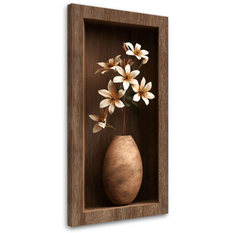 Tableau déco Fleurs dans un renfoncement en bois brun 3D 50x100 (1/4)