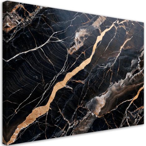 Tableau déco Marbre noir avec abstraction or 100x70 (1/5)