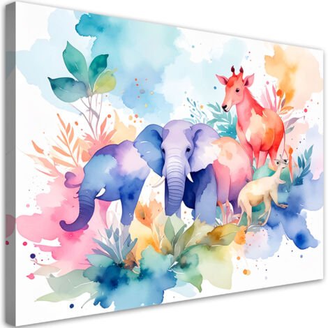 Tableau déco Animaux africains colorés Aquarelle 60x40 (1/4)
