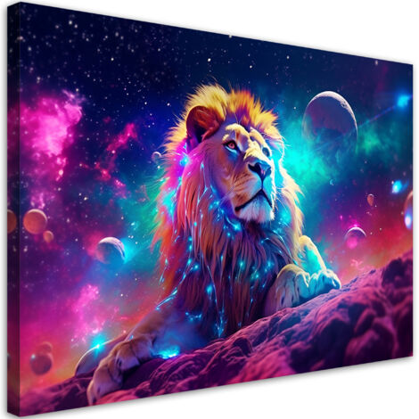 Tableau sur toile Lion Néon Abstraction 100x70 (1/5)