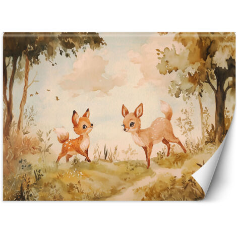 Papier peint pour chambres d'enfants Chevreuils Animaux dans la forêt Beige 250x175 (1/5)