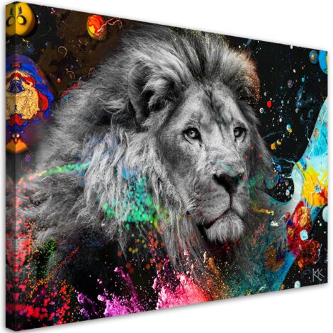 Tableau sur toile Lion sur un fond coloré 90x60 (1/5)