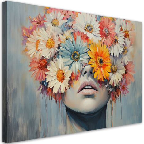 Tableau déco Femme avec des fleurs sur la tête 60x40 (1/5)