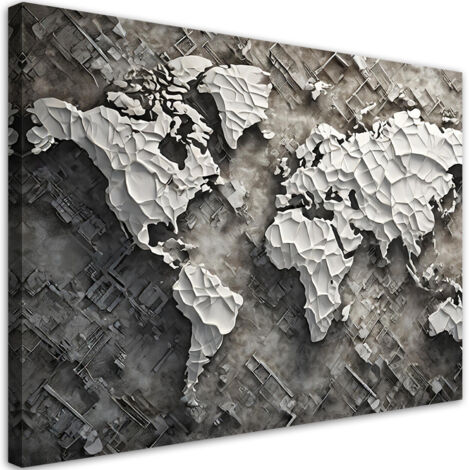 Tableau déco Carte du monde grise 3D 90x60 (1/5)