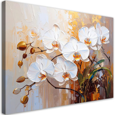 Tableau déco Fleurs d'orchidées blanches sur fond abstrait beige 60x40 (1/4)