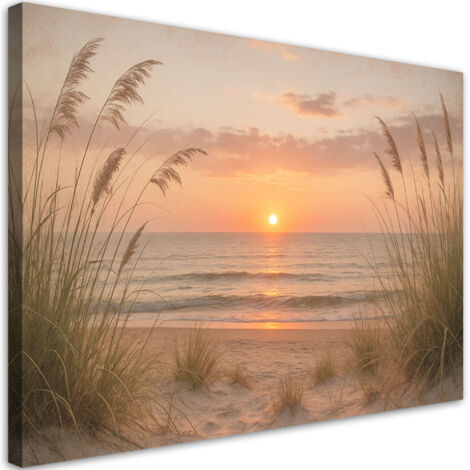 Tableau déco Plage au coucher du soleil et herbes marines 60x40 (1/4)