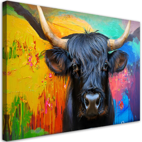 Tableau déco Vache écossaise abstraite sur fond coloré 60x40 (1/5)