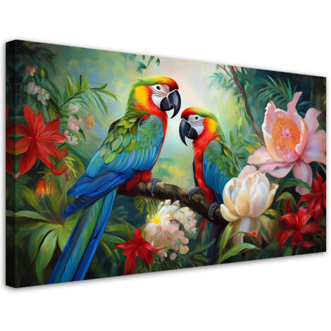 Tableau déco Perroquets colorés jungle tropicale 80x40 (1/5)