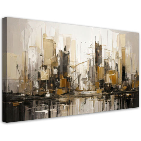 Tableau déco Ville Abstraction Or Beige 100x50 (1/5)