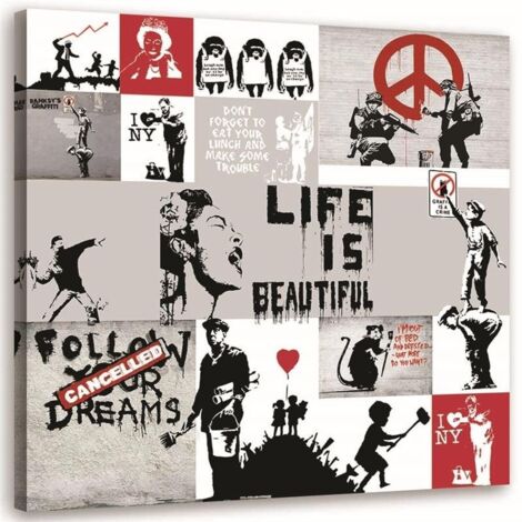Tableau sur toile Banksy Collage Street Art 40x40 (1/5)