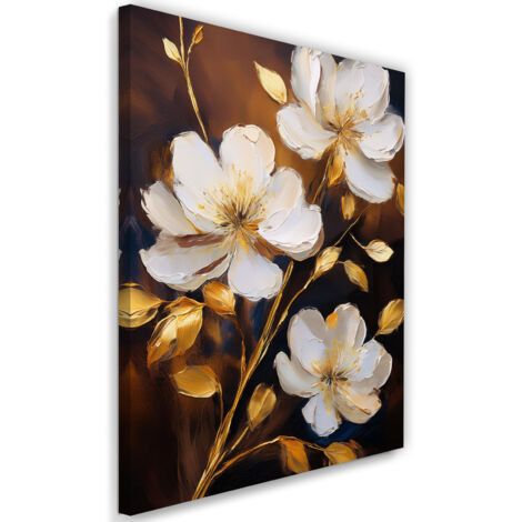 Tableau déco Fleurs Pivoines blanches Or Glamour 60x90 (1/5)
