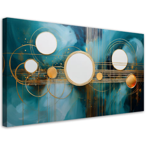 Tableau déco Art abstrait Cercles géométriques turquoise 100x50 (1/5)