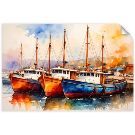 Poster autocollant Bateaux colorés Navires dans le port 120x80 (1/3)