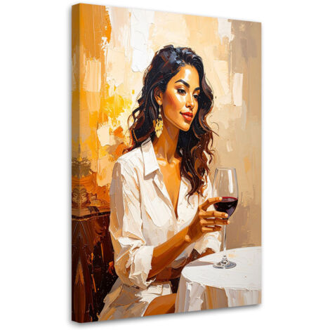 Tableau déco Femme avec un verre de vin à table 40x60 (1/4)