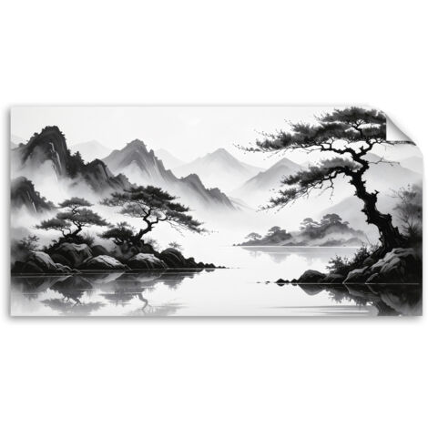 Autocollant mural Paysage japonais noir et blanc 100x50 (1/3)