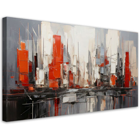 Tableau déco Ville Abstraction Moderne Rouge 100x50 (1/5)