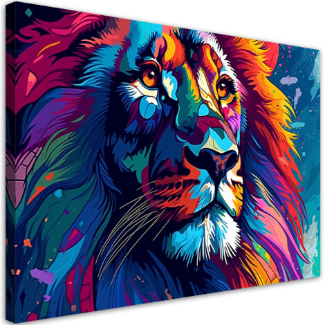 Tableau contemporain Abstraction de lion coloré et néon 90x60 (1/5)
