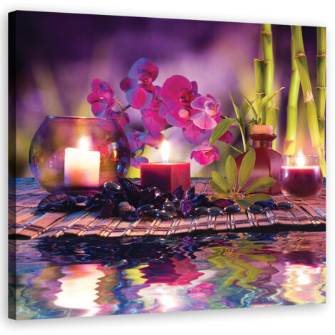 Tableau sur toile Bougie Spa Violette Orchidée 40x40 (1/5)