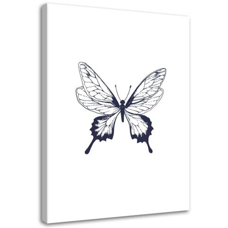Tableau sur toile Papillon peint Noir et blanc 40x60 - 1
