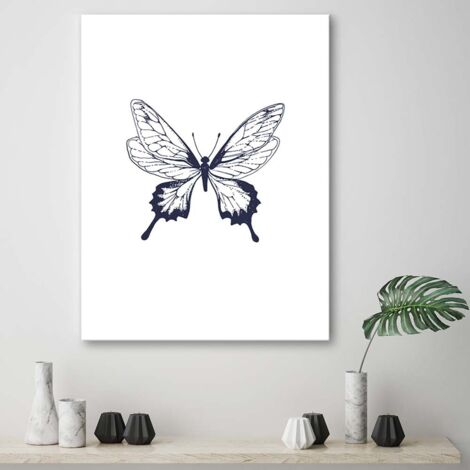Tableau sur toile Papillon peint Noir et blanc 40x60 - 2