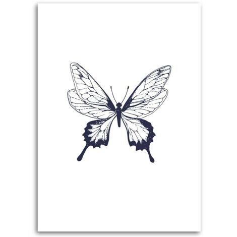 Tableau sur toile Papillon peint Noir et blanc 40x60 - 3