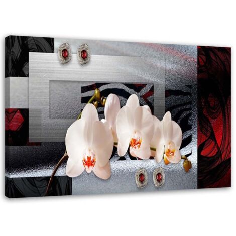 Tableau sur toile Orchidée et fond géométrique 100x70 (1/5)