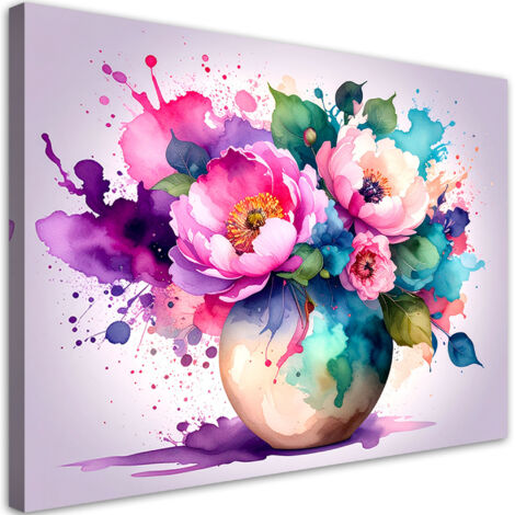 Tableau déco Bouquet de fleurs colorées Aquarelle 90x60 (1/4)