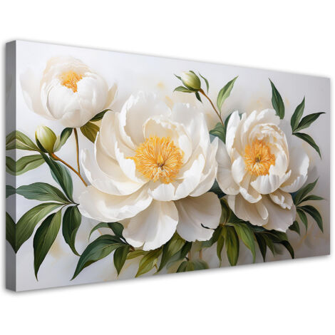 Tableau déco Fleurs blanches de pivoine matelassées 80x40 (1/5)