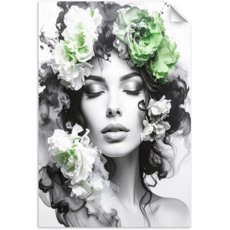 Poster autocollant Portrait d'une femme avec des fleurs vertes sur la tête 80x120 (1/3)