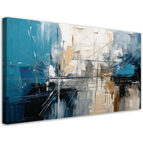 Tableau déco Abstraction Géométrique Bleu 80x40 (1/5)