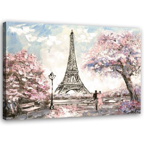 Tableau sur toile, Tour Eiffel Paris rose - 100x70 (1/5)