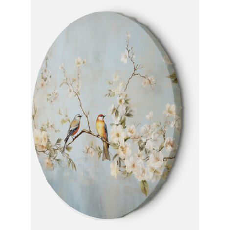 Tableau sur toile Image circulaire Oiseaux sur une branche Chinoiserie 60x60 (1/5)