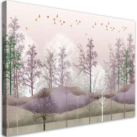 Tableau sur toile Oiseaux au-dessus de la forêt 60x40 (1/5)
