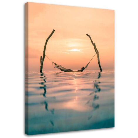 Tableau sur toile Hamac et coucher de soleil 40x60 (1/5)