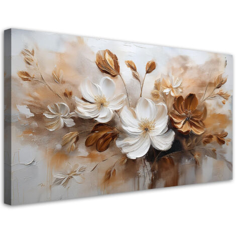 Tableau déco Fleurs sauvages blanches et brunes peintes 80x40 (1/5)