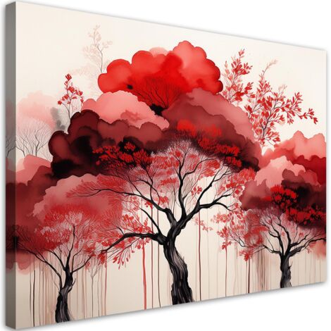 Tableau déco Paysage rouge Forêt Arbres 90x60 (1/5)
