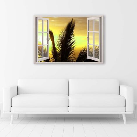 Tableau sur toile Vue de fenêtre Palmiers Coucher de soleil 60x40