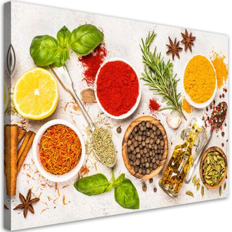 Image sur toile, Herbes, épices pour la cuisine - 60x40 (1/5)