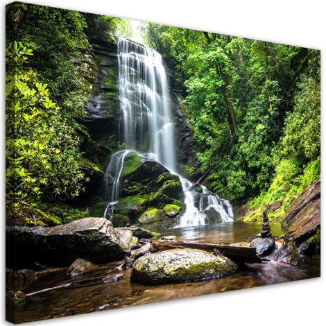 Tableau sur toile, Cascade dans la forêt verte - 60x40 (1/5)