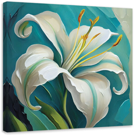 Tableau sur toile Tableau sur toile Lys turquoise peint 40x40 (1/5)