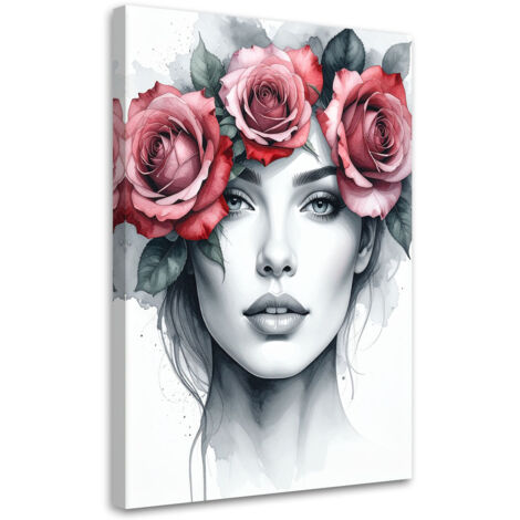 Tableau déco Portrait d'une femme avec des roses sur la tête 70x100 (1/4)
