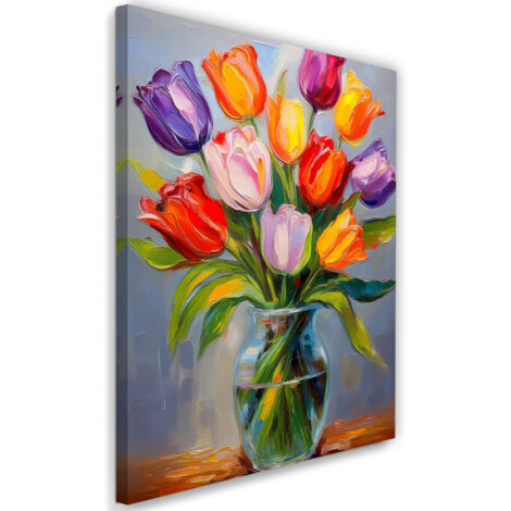 Tableau déco Tulipes colorées en vase Fleurs 70x100 (1/5)