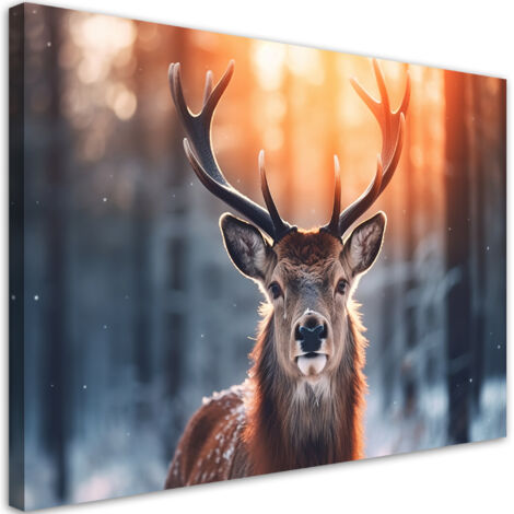 Tableau sur toile Cerf sur fond de coucher de soleil 60x40 (1/5)