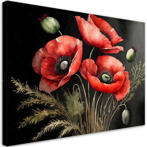 Tableau déco Coquelicots rouges peints 100x70 (1/5)