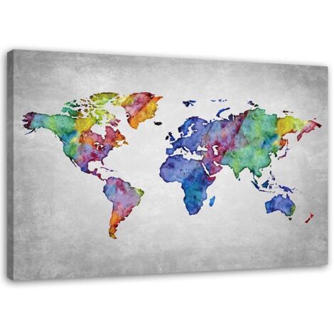 Image sur toile, Carte du monde colorée - 100x70 (1/5)