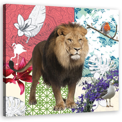 Tableau décoratif Collage du lion et des oiseaux 40x40 (1/5)