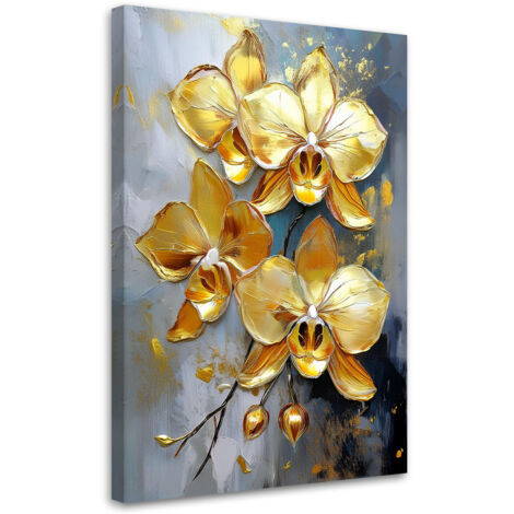 Tableau déco Orchidées dorées Fleurs glamour 60x90 (1/5)