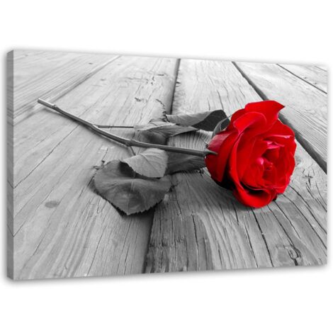 Tableau sur toile Rose rouge sur sol en bois 60x40 (1/5)