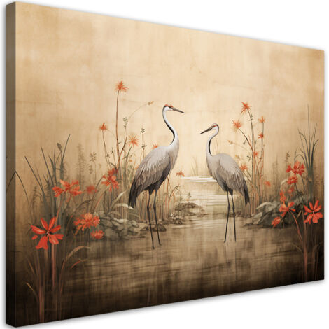 Tableau sur toile, Grues sur le lac - 60x40 (1/5)